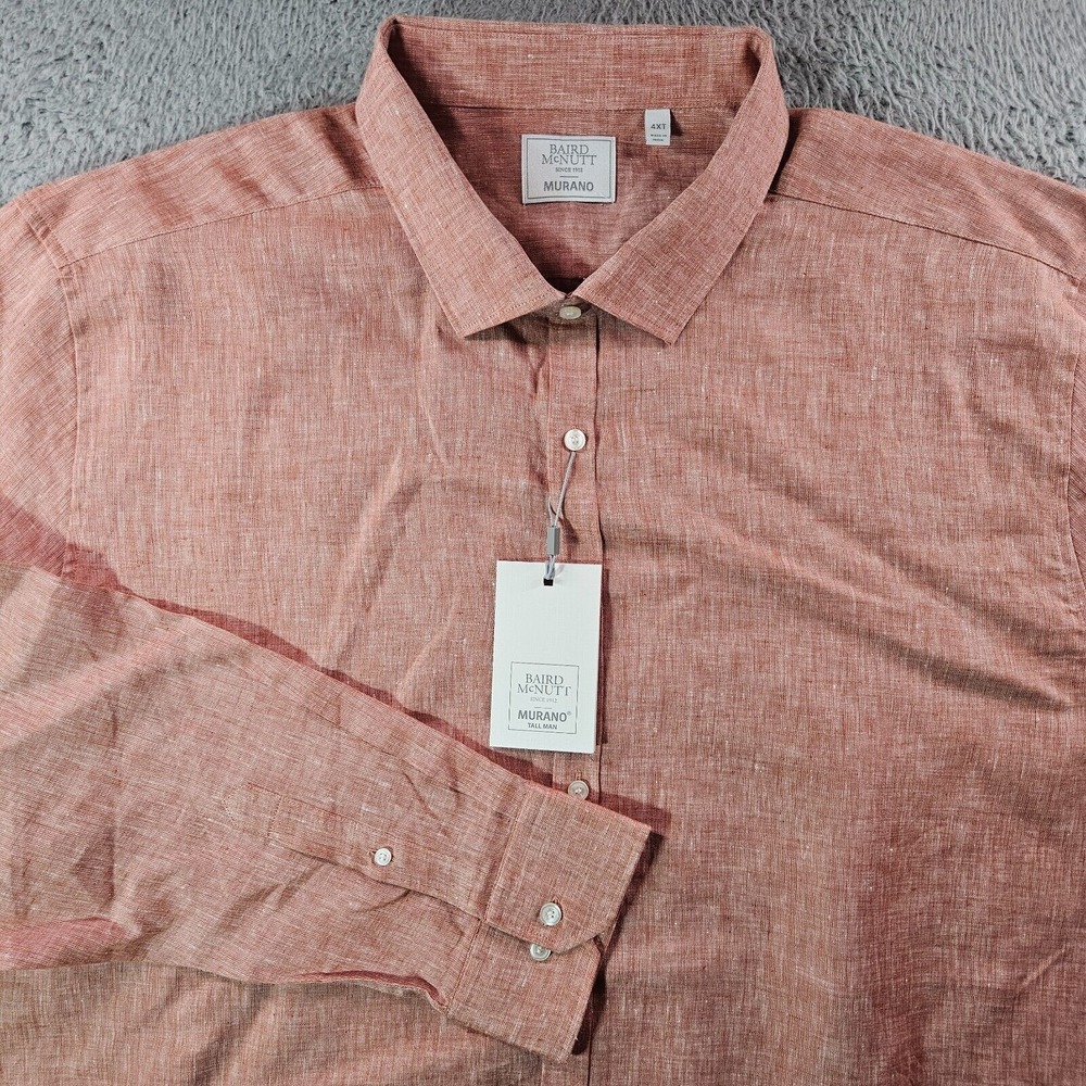NWT Murano Baird Mcnutt Linen Shirt Men 4XT‎ Button Up Long Sleeve Brick Red